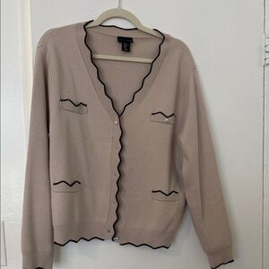 Adrienne Vittadini Beige Cardigan with Black Accents